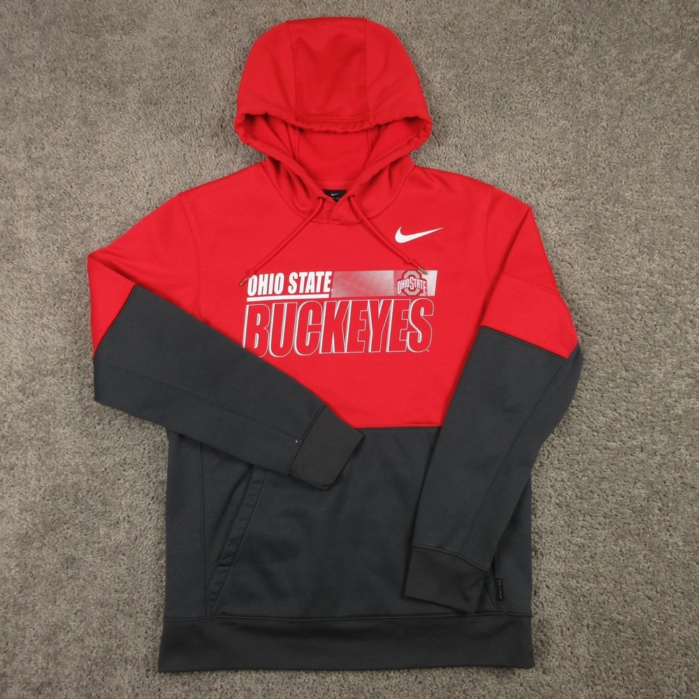 Ohio State Buckeyes Sweater Mens Medium Red Gray Hoodie Sweatshirt Nike Drifit